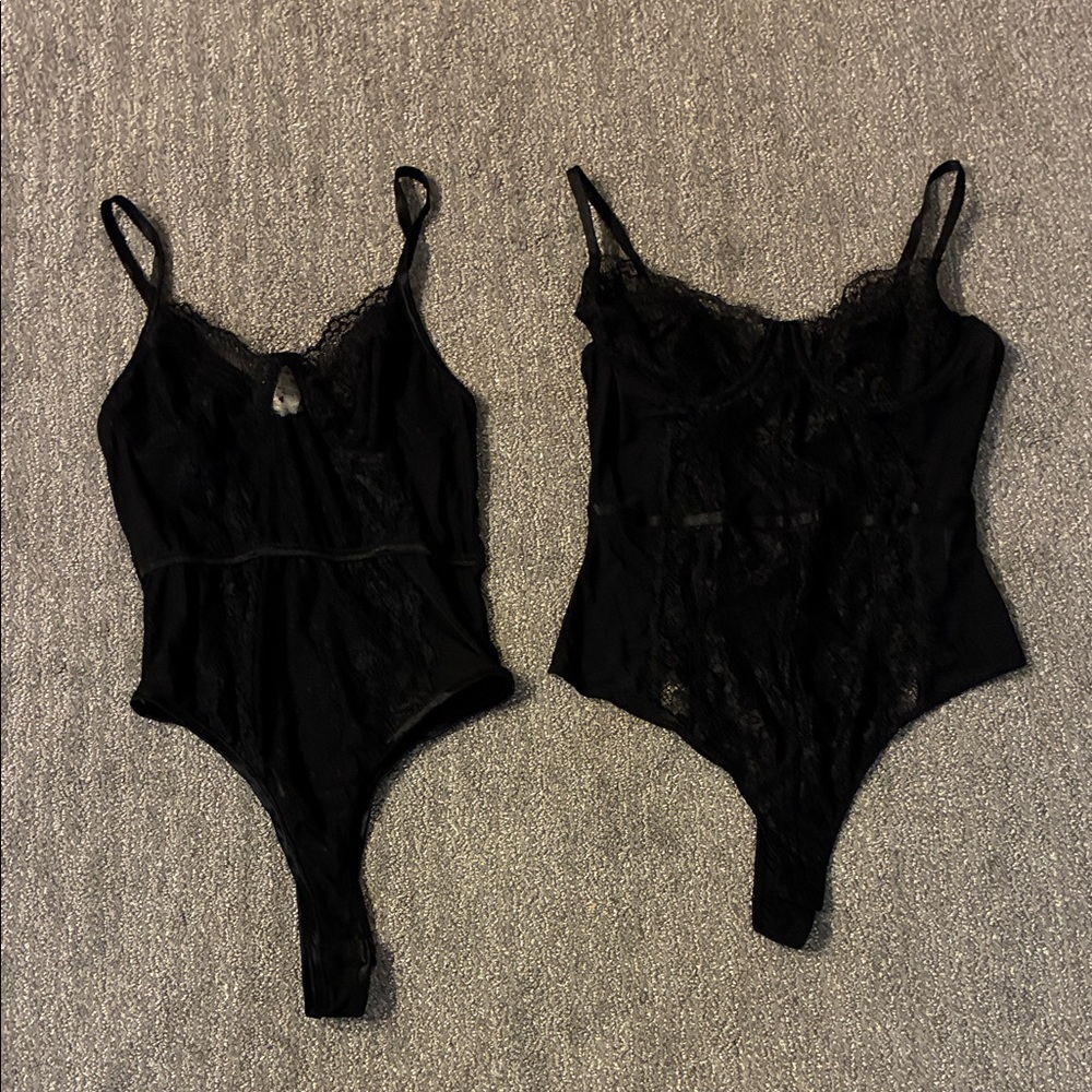 Black Lace Trim Bodysuits 2 pack